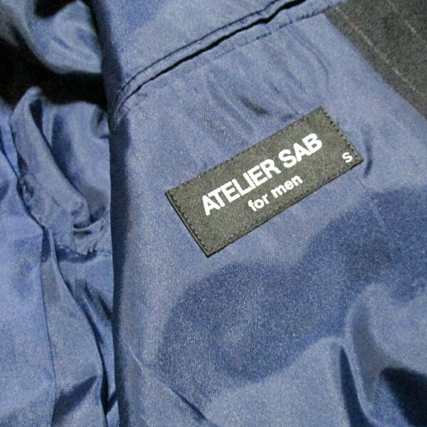 Vintage ATELIER SAB for men "S" 2B Pinstripe Double Breath Setup Suit (Navy Navy Standard Box Silhouette Avant Garde) 120441