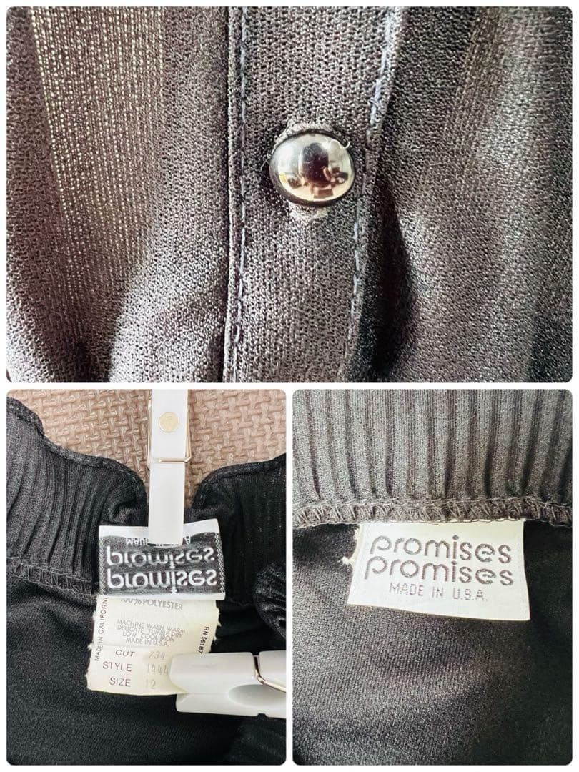 80s Made in USA Ruffle Collar Pleated Collar One Piece Dress Black N255