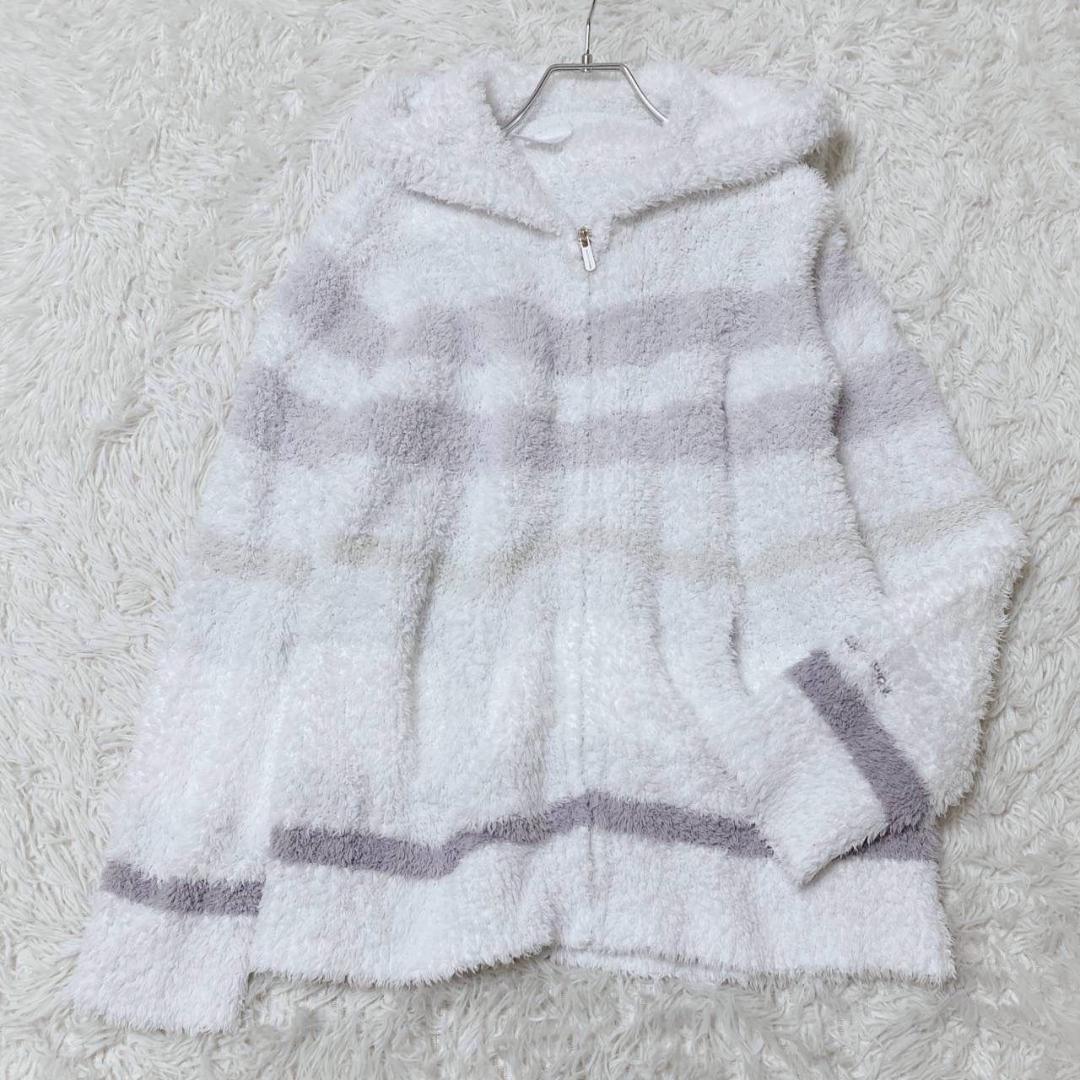 Gelato Pique Zip Up Parka Striped Pattern With Pocket Fluffy Blue