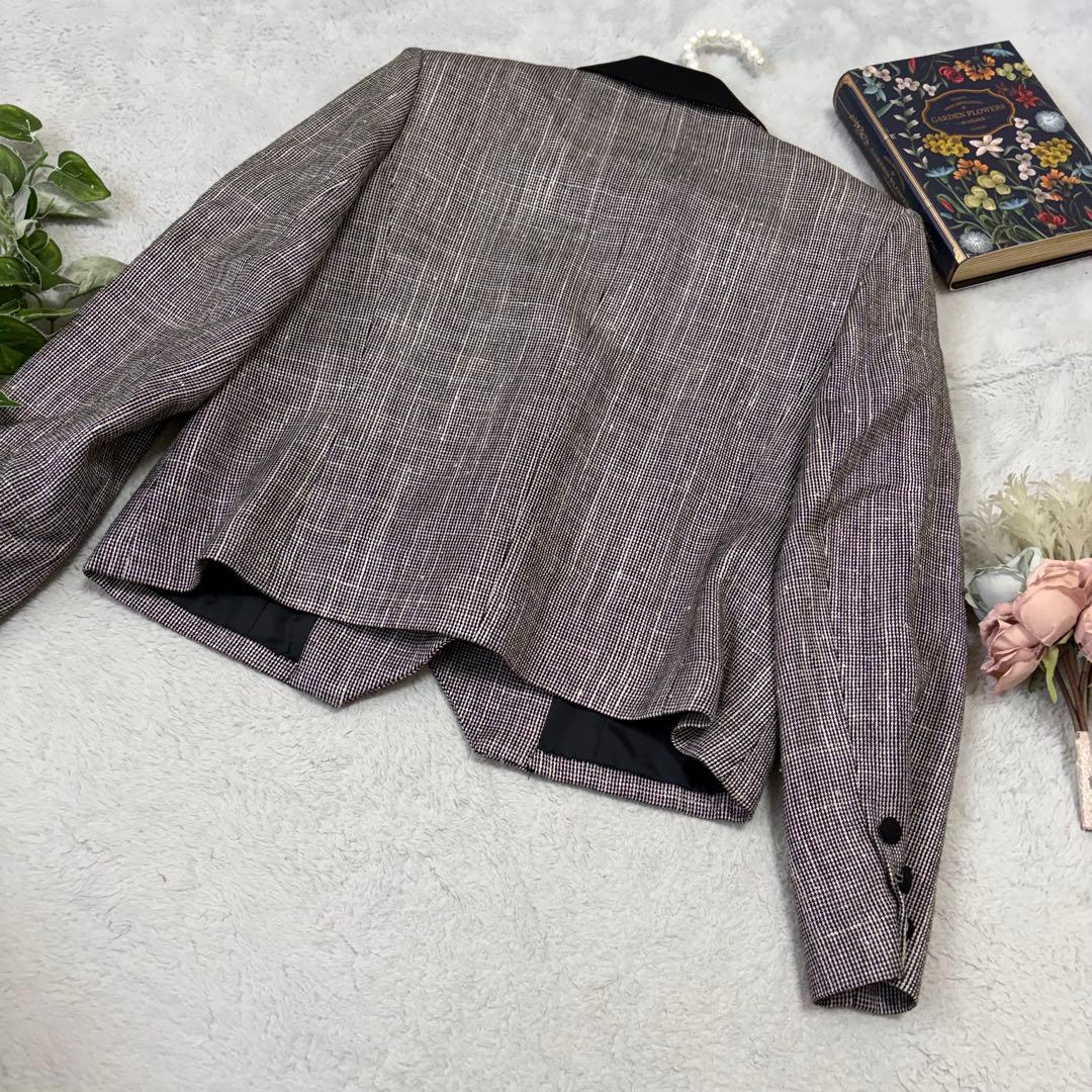 Good Condition Rare Silk Blend Louvre Houndstooth Double Cropped Jacket No. 9 M