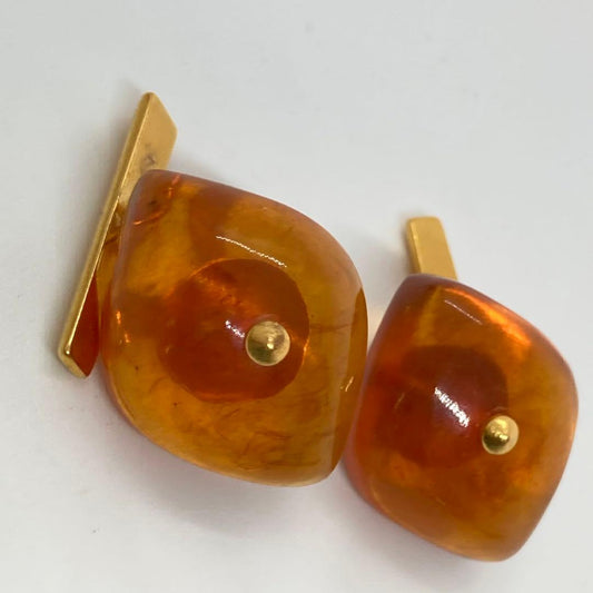 110303 Antique Amber 18K Reaction Gold Former Soviet Union 1980s Cufflinks
