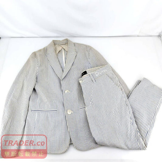 Vintage Double Breasted Suit Cotton Japan | Double DOWBL Striped Seersucker Suit Blue x White Made in China Men's Setup Suit Cotton 05w21656