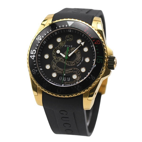 Japanese Vintage Watch | [Get great deals with coupons and get more points] GUCCI DIVE Date Men's Quartz Stainless Steel GP Rubber Snake Black Dial 136.2 YA136217 [Used]