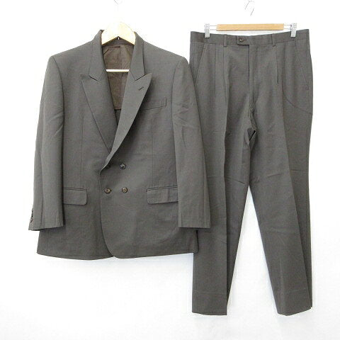 Vintage Double Breasted Suit Wool Japan | [Used] LANVIN Setup Suit Jacket Slacks Long Sleeve Peak Lapel Double Long Length Unlined Tuck Brown R50-46 Men's [Vector Old Clothes] 260726