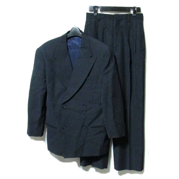 Vintage BIGLIDUE "44" Double Breasted Setup Suit Navy Pinstripe Men's | Luxurious Tailoring from the Leica Era (Navy Pinstripe Men's | Luxurious Tailoring from the Leica Era Garment Case Included) 139267 [Used]