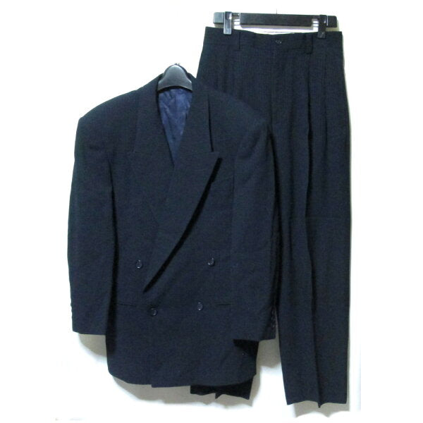 Vintage BIGLIDUE "44" Double Breasted Setup Suit Navy Pinstripe Men's | Luxurious Tailoring from the Leica Era (Navy Pinstripe Men's | Luxurious Tailoring from the Leica Era Garment Case Included) 139268 [Used]