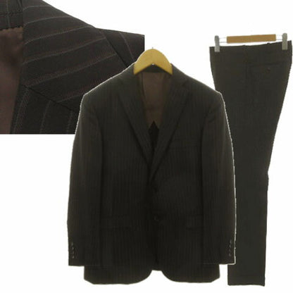 Vintage Double Breasted Suit Silk Japan | [Used] ABAHOUSE Striped Suit 0051070003 Tailored Jacket Single 2B Pants Slacks No Tuck Double Hem Dark Brown Gray 1 Men's [Vector Old Clothes] 260509