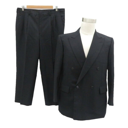 Vintage Double Breasted Suit Wool Japan | RURARG Suit Setup Top and Bottom Tailored Jacket Middle Length Double Button Tapered Pants 3/4 Length 98BB4 Black /MA2 GY03 Men's 260527