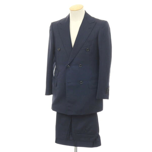 Vintage Beams Double Breasted Suit Wool Japan | International Gallery BEAMS Wool Mohair 6B Double Suit Navy