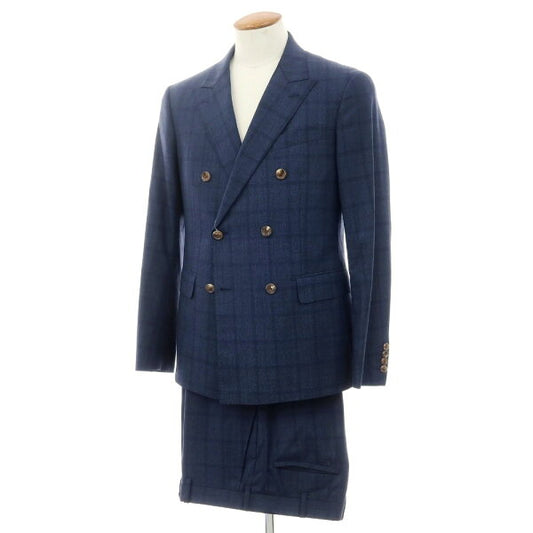 Vintage Double Breasted Suit Wool Japan | [Used] TAKEO KIKUCHI Sculpture (order item) wool check 6B double suit light navy x black [no size indicated (L)] [S/S/A/W] [Condition rank C] [Men's]