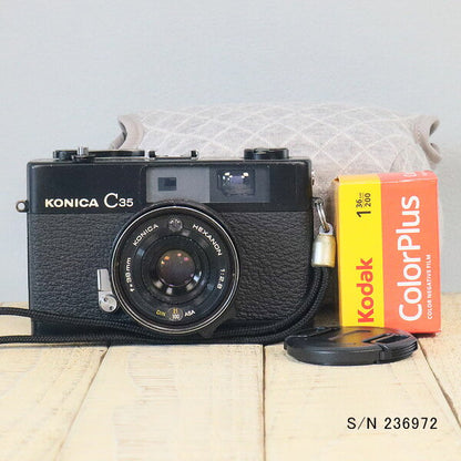Japanese Vintage Camera | [Refurbished] [With warranty] Konica KONICA C35 Black S/N 236972 (Set with case and film) Film camera Film camera [Used]