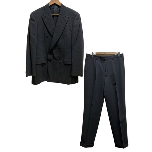 Vintage Double Breasted Suit Japan | Good Condition LANVIN Pinstripe Double Breasted Jacket Slacks Pants Suit Setup Size 50 Black Men's Luxs Brand Used Clothes Luxe