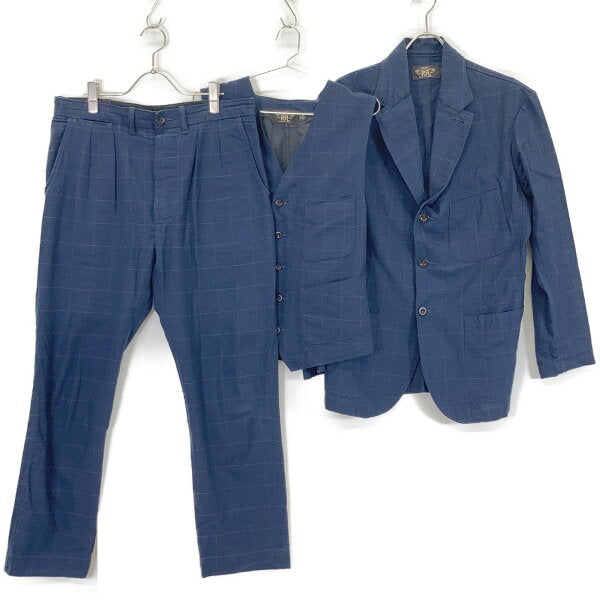 RRL Double R L Navy Cotton x Wool x Linen 3P Setup Suit Setup M 32x30 Navy Men's
