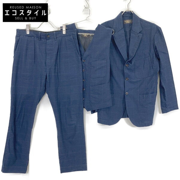 RRL Double R L Navy Cotton x Wool x Linen 3P Setup Suit Setup M 32x30 Navy Men's