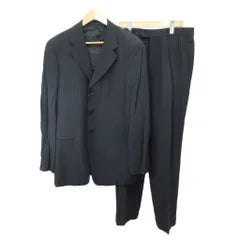 Armani COLLEZIONI Tailored Jacket Slacks Pants Suit Setup Formal Wool 50 Black Striped Pattern Long Sleeve Single Breasted Outerwear Bottoms /YU