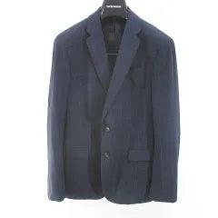Emporio Armani Setup Suit Plaid Pattern Tailored Jacket Unlined Long Pants Slacks Zip Fly 50 Navy Roll Up Hair Wool Lining Hanger Included