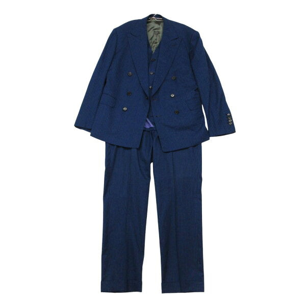 Vintage Zerbino Double Breasted Suit Japan | ZERBINO DORMEUIL Suit Striped Pattern 3 Piece Setup Double Breasted Custom Made Jacket Vest Pants Blue Men's [Used]