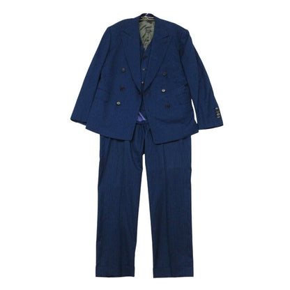 Vintage Zerbino Double Breasted Suit Japan | ZERBINO DORMEUIL Suit Striped Pattern 3 Piece Setup Double Breasted Custom Made Jacket Vest Pants Blue Men's [Used]