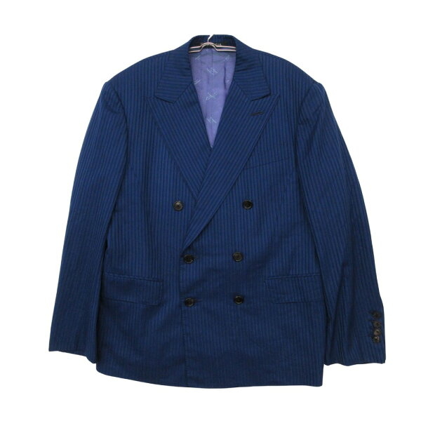 Vintage Zerbino Double Breasted Suit Japan | ZERBINO DORMEUIL Suit Striped Pattern 3 Piece Setup Double Breasted Custom Made Jacket Vest Pants Blue Men's [Used]