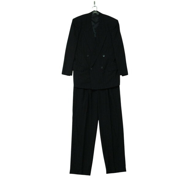 Vintage Double Breasted Suit Japan | 90s MEN'S TENORAS Suit Setup Striped Pattern Double Breasted 2 Tuck Pants Wide Silhouette Black M Men's [Used]