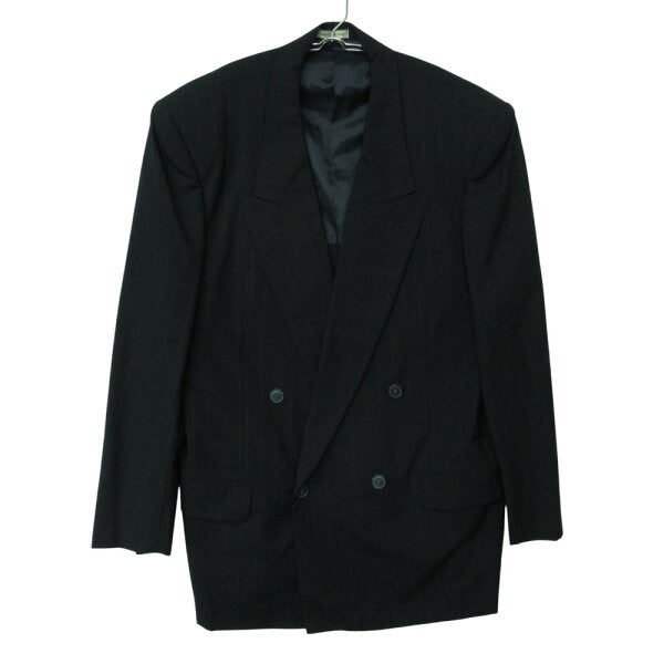 Vintage Double Breasted Suit Japan | 90s MEN'S TENORAS Suit Setup Striped Pattern Double Breasted 2 Tuck Pants Wide Silhouette Black M Men's [Used]