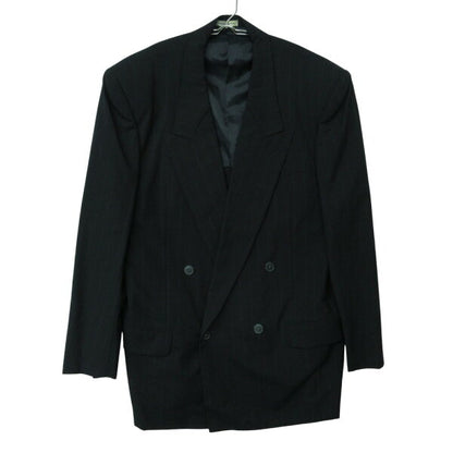 Vintage Double Breasted Suit Japan | 90s MEN'S TENORAS Suit Setup Striped Pattern Double Breasted 2 Tuck Pants Wide Silhouette Black M Men's [Used]