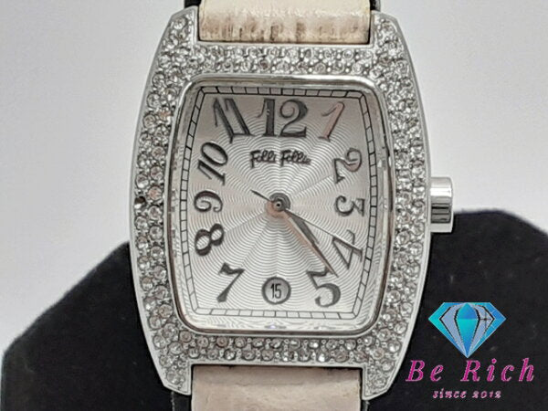 Japanese Vintage Watch | Folli Follie Women's Watch Date S922ZI Rhinestone Silver White SS Leather Bracelet Analog Quartz QZ Watch [Used] [Free Shipping] ht5313