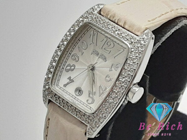 Japanese Vintage Watch | Folli Follie Women's Watch Date S922ZI Rhinestone Silver White SS Leather Bracelet Analog Quartz QZ Watch [Used] [Free Shipping] ht5313