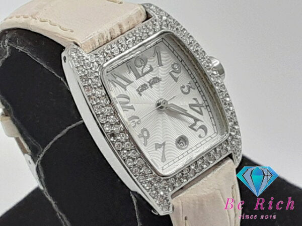 Japanese Vintage Watch | Folli Follie Women's Watch Date S922ZI Rhinestone Silver White SS Leather Bracelet Analog Quartz QZ Watch [Used] [Free Shipping] ht5313