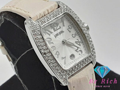 Japanese Vintage Watch | Folli Follie Women's Watch Date S922ZI Rhinestone Silver White SS Leather Bracelet Analog Quartz QZ Watch [Used] [Free Shipping] ht5313