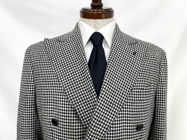 Super beautiful item [De Petrillo] 100% wool double 6 button suit (men's) size 46/DROP7 White x black houndstooth pattern ★35RMS3320★