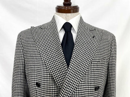 Super beautiful item [De Petrillo] 100% wool double 6 button suit (men's) size 46/DROP7 White x black houndstooth pattern ★35RMS3320★