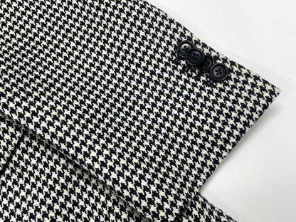Super beautiful item [De Petrillo] 100% wool double 6 button suit (men's) size 46/DROP7 White x black houndstooth pattern ★35RMS3320★