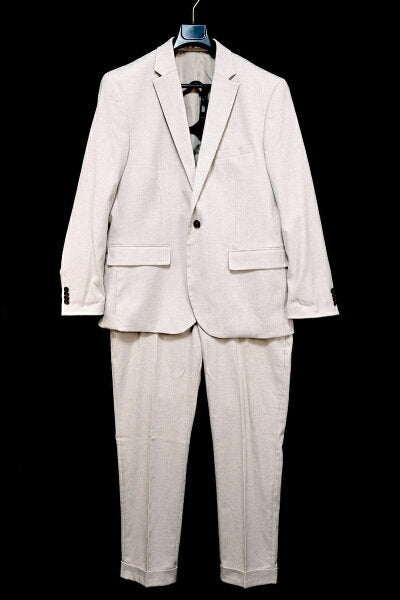 H&M H&M Suit Setup Single Jacket One Button Size 56 Slacks Double Tailored Size 54 Plaid Pattern Beige