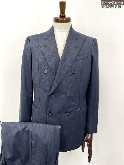 Vintage Very Double Breasted Suit Japan | Very good condition [LECTEUR] Saville Clifford fabric double 6 button suit (men's) 46 equivalent Navy blue herringbone pattern ★35MSB0066★ [Used]