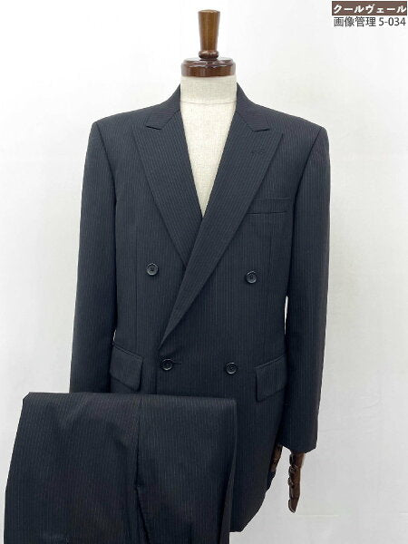 Vintage Good Double Breasted Suit Wool Japan | Good condition 100% wool double 4 button striped suit (men's) size94A6 black 35MSB0573