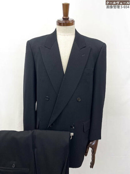 Vintage Super Double Breasted Suit Wool Japan | Super beautiful item [Antonio Fusco] Wool x cupro double 4 button woven pattern suit (men's) sizeBE4 black ◎40MSB0820◎ [Used]