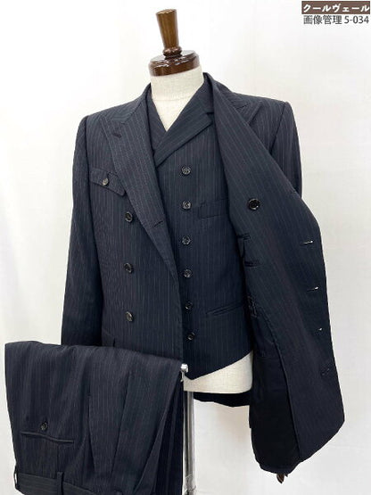 Vintage Good Double Breasted Suit Japan | Good condition [GARNIER] Double 10 button 3 piece 2 pants suit (men's) size 46-48 equivalent Charcoal gray striped pattern ◎35MSB1100◎ [Used]