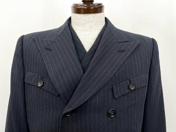 Vintage Good Double Breasted Suit Japan | Good condition [GARNIER] Double 10 button 3 piece 2 pants suit (men's) size 46-48 equivalent Charcoal gray striped pattern ◎35MSB1100◎ [Used]