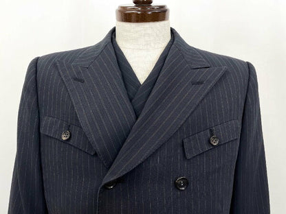 Vintage Good Double Breasted Suit Japan | Good condition [GARNIER] Double 10 button 3 piece 2 pants suit (men's) size 46-48 equivalent Charcoal gray striped pattern ◎35MSB1100◎ [Used]