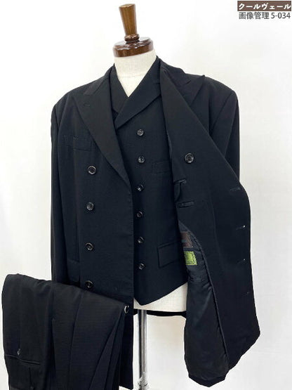Vintage Double Breasted Suit Japan | [GARNIER] Double 10 button 3-piece suit (men's) size 54-56 equivalent black woven pattern ◎35MSB1101◎ [Used]