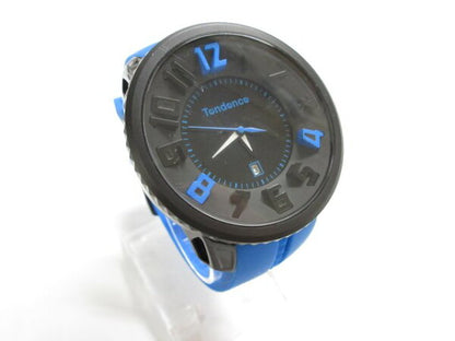 Vintage Watch from Japan | Good condition [TENDENCE] 02043025 Quartz wristwatch (men's) 3 hands Blue x black rubber belt ◎3MEB0106◎ [Used]