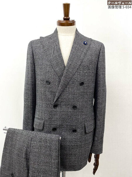 Vintage Lardini Double Breasted Suit Wool Japan | Very good condition [LARDINI] JN872AQ Double 6 button plaid style suit 100% wool (men's) 48/7REG Gray x Brown ◎35MSB1170◎ [Used]