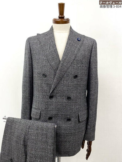 Vintage Lardini Double Breasted Suit Wool Japan | Very good condition [LARDINI] JN872AQ Double 6 button plaid style suit 100% wool (men's) 48/7REG Gray x Brown ◎35MSB1170◎ [Used]