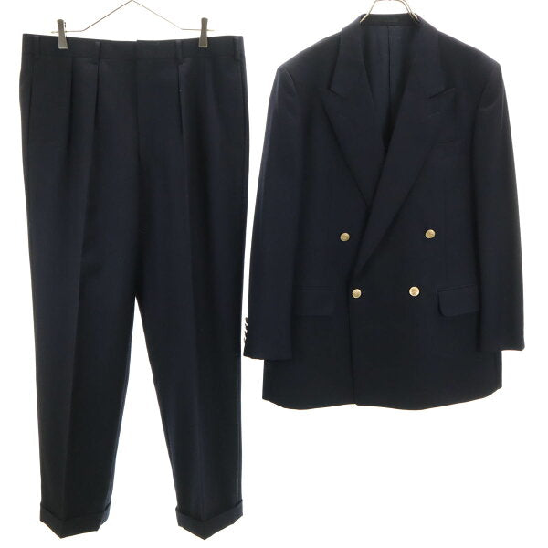 Used Burberrys 90s Made in Japan Old Double Suit Top and Bottom Setup BE6/94 Navy Men's