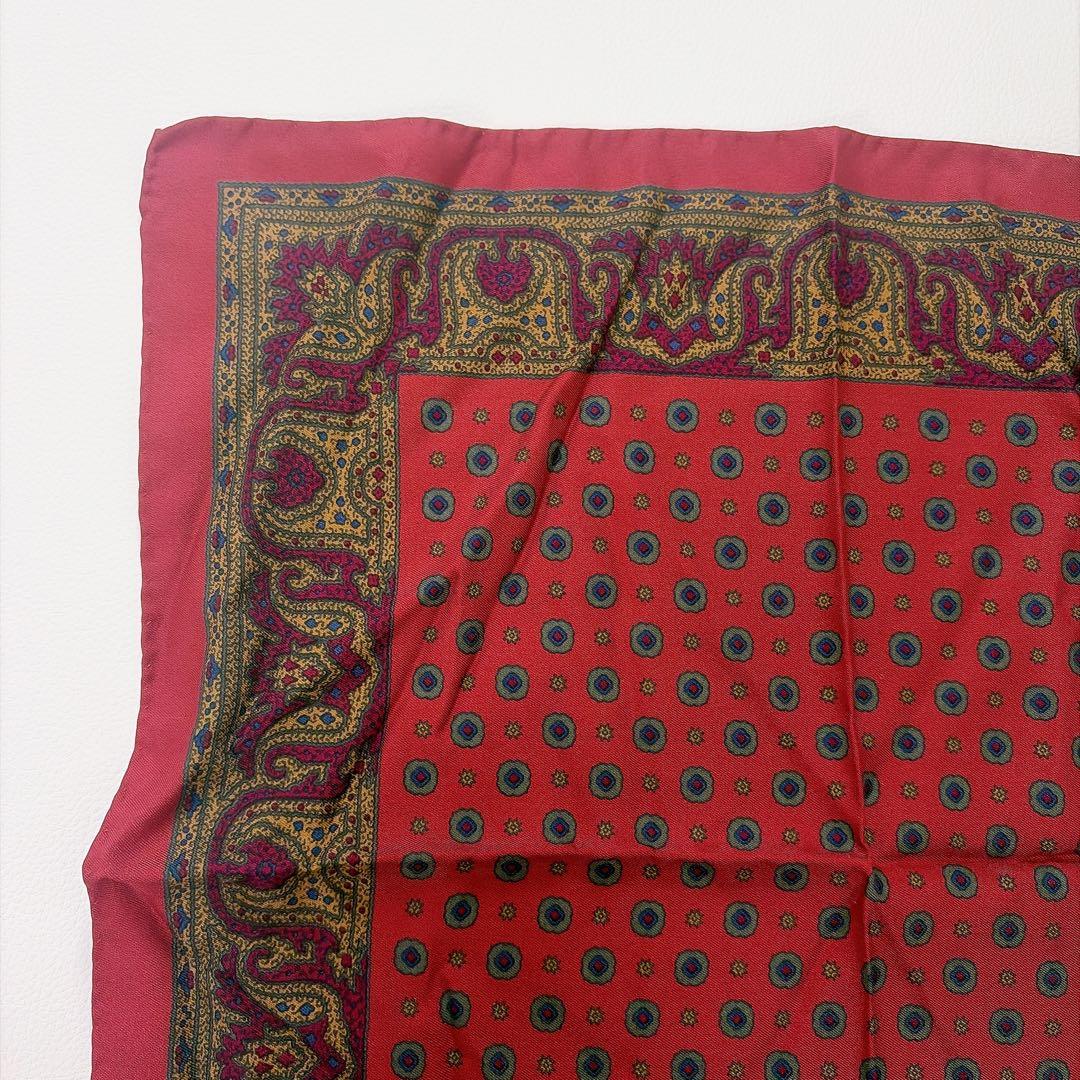 Good Condition ETRO Pocket Square Scarf Fine Pattern Paisley Red Red
