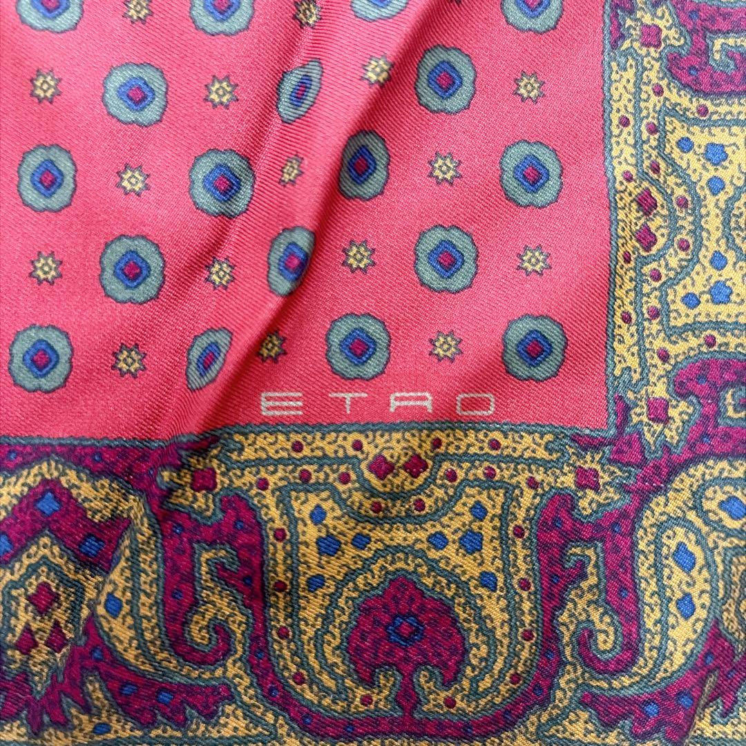 Good Condition ETRO Pocket Square Scarf Fine Pattern Paisley Red Red