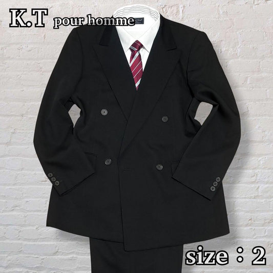 Good condition K.T pour homme double suit black formal AB7 equivalent