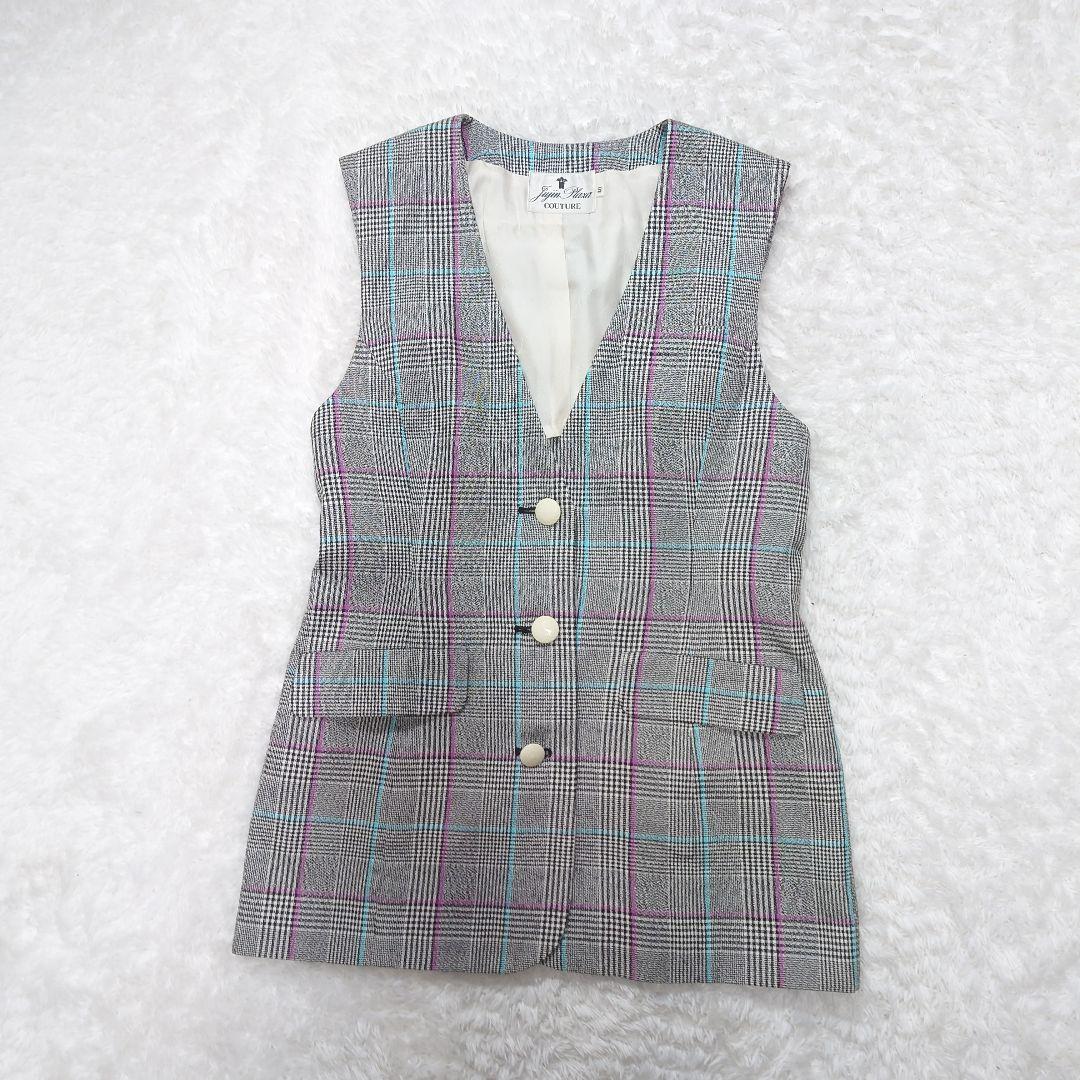 [Good Condition] Fujin Plaza Silk Check Vest Gilet Showa