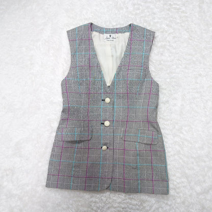 [Good Condition] Fujin Plaza Silk Check Vest Gilet Showa